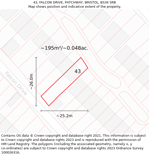 43, FALCON DRIVE, PATCHWAY, BRISTOL, BS34 5RB: Plot and title map