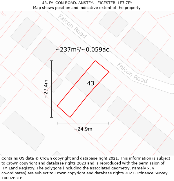 43, FALCON ROAD, ANSTEY, LEICESTER, LE7 7FY: Plot and title map