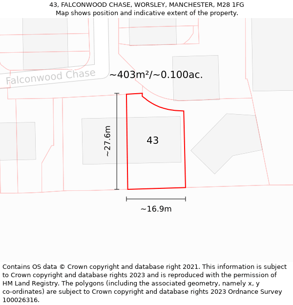 43, FALCONWOOD CHASE, WORSLEY, MANCHESTER, M28 1FG: Plot and title map