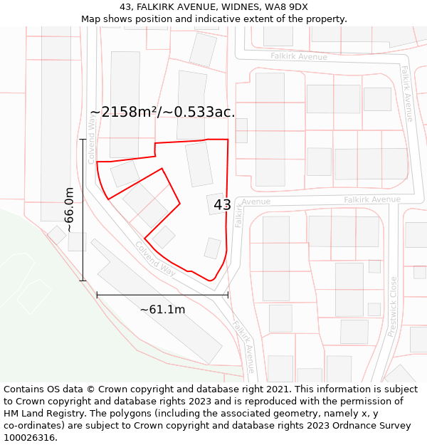 43, FALKIRK AVENUE, WIDNES, WA8 9DX: Plot and title map