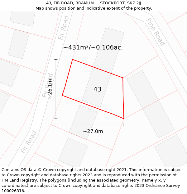 43, FIR ROAD, BRAMHALL, STOCKPORT, SK7 2JJ: Plot and title map