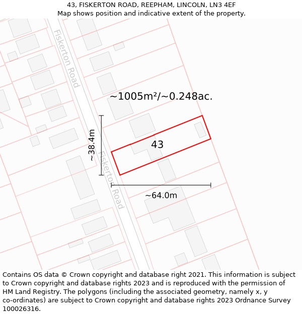 43, FISKERTON ROAD, REEPHAM, LINCOLN, LN3 4EF: Plot and title map