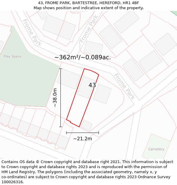 43, FROME PARK, BARTESTREE, HEREFORD, HR1 4BF: Plot and title map