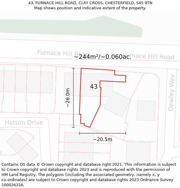 43, FURNACE HILL ROAD, CLAY CROSS, CHESTERFIELD, S45 9TN: Plot and title map