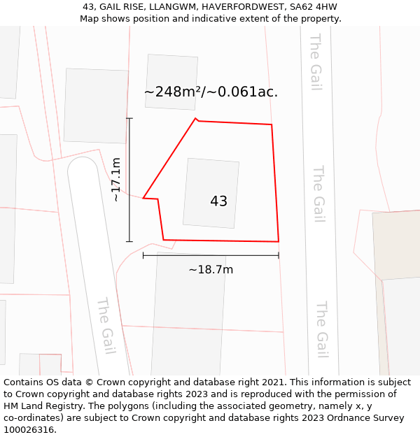 43, GAIL RISE, LLANGWM, HAVERFORDWEST, SA62 4HW: Plot and title map