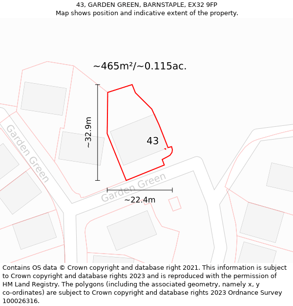 43, GARDEN GREEN, BARNSTAPLE, EX32 9FP: Plot and title map