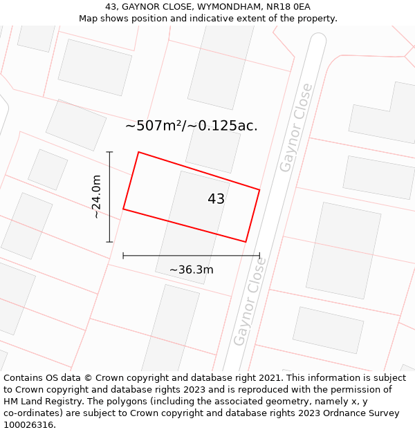 43, GAYNOR CLOSE, WYMONDHAM, NR18 0EA: Plot and title map