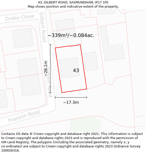 43, GILBERT ROAD, SAXMUNDHAM, IP17 1FE: Plot and title map