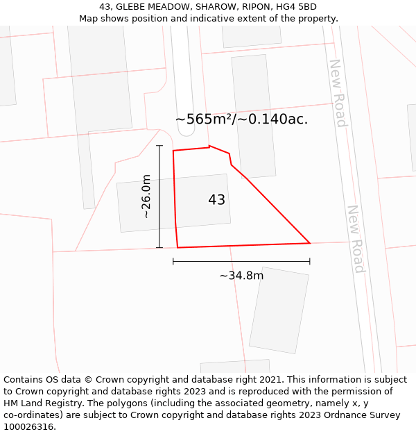 43, GLEBE MEADOW, SHAROW, RIPON, HG4 5BD: Plot and title map