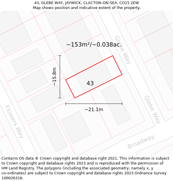 43, GLEBE WAY, JAYWICK, CLACTON-ON-SEA, CO15 2EW: Plot and title map