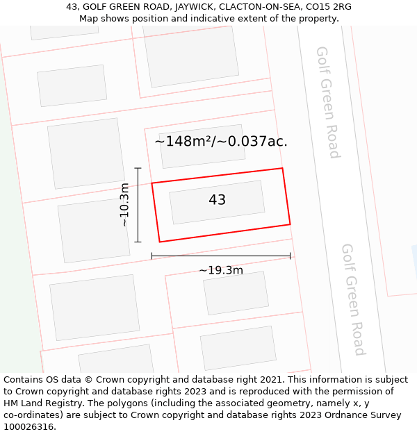 43, GOLF GREEN ROAD, JAYWICK, CLACTON-ON-SEA, CO15 2RG: Plot and title map