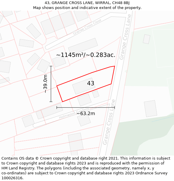 43, GRANGE CROSS LANE, WIRRAL, CH48 8BJ: Plot and title map