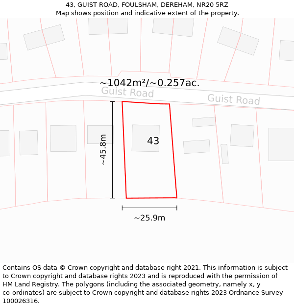 43, GUIST ROAD, FOULSHAM, DEREHAM, NR20 5RZ: Plot and title map