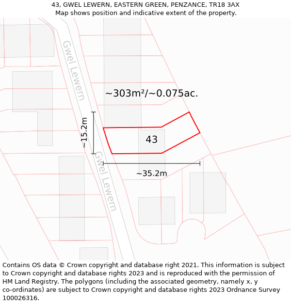 43, GWEL LEWERN, EASTERN GREEN, PENZANCE, TR18 3AX: Plot and title map