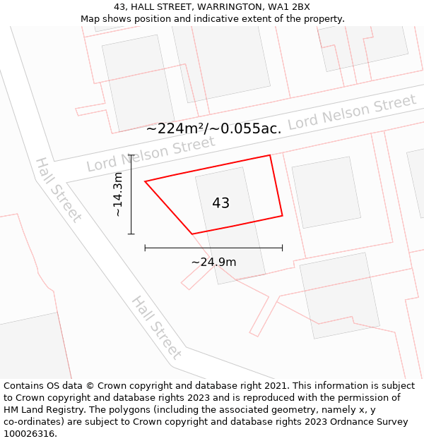 43, HALL STREET, WARRINGTON, WA1 2BX: Plot and title map