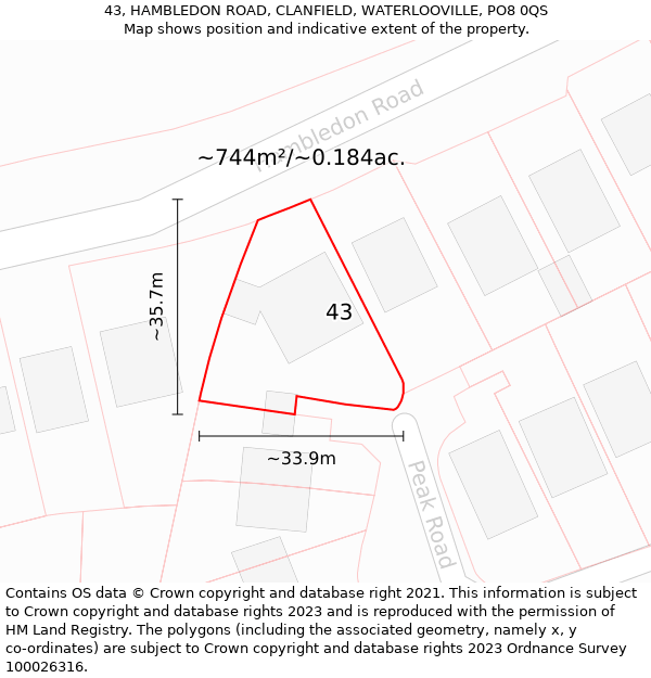 43, HAMBLEDON ROAD, CLANFIELD, WATERLOOVILLE, PO8 0QS: Plot and title map