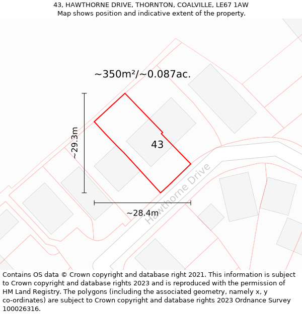 43, HAWTHORNE DRIVE, THORNTON, COALVILLE, LE67 1AW: Plot and title map