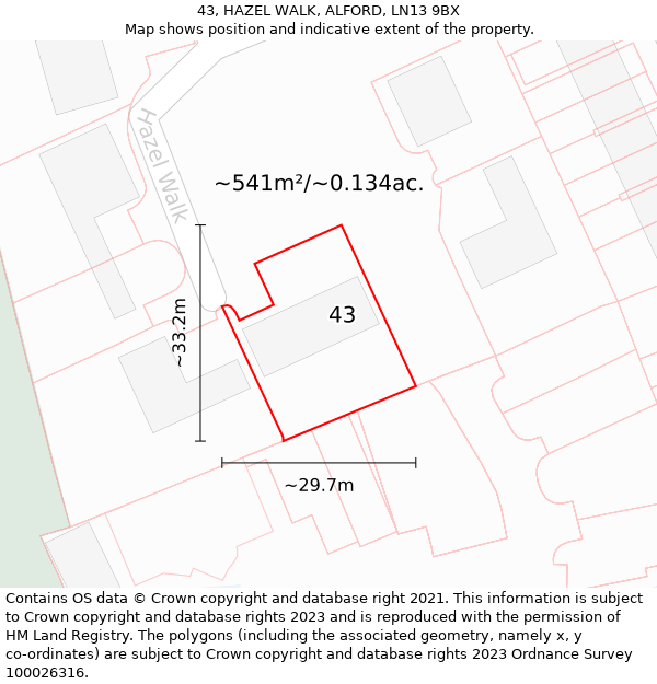 43, HAZEL WALK, ALFORD, LN13 9BX: Plot and title map