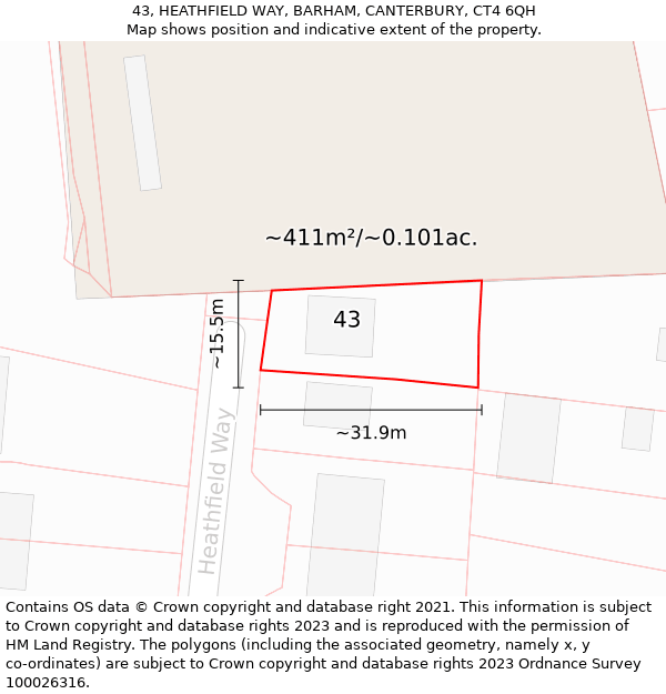 43, HEATHFIELD WAY, BARHAM, CANTERBURY, CT4 6QH: Plot and title map