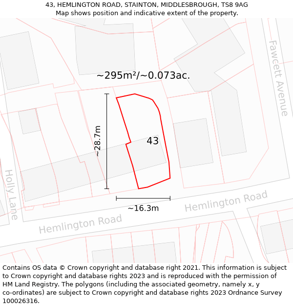 43, HEMLINGTON ROAD, STAINTON, MIDDLESBROUGH, TS8 9AG: Plot and title map