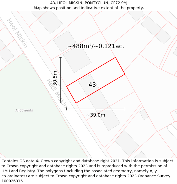 43, HEOL MISKIN, PONTYCLUN, CF72 9AJ: Plot and title map