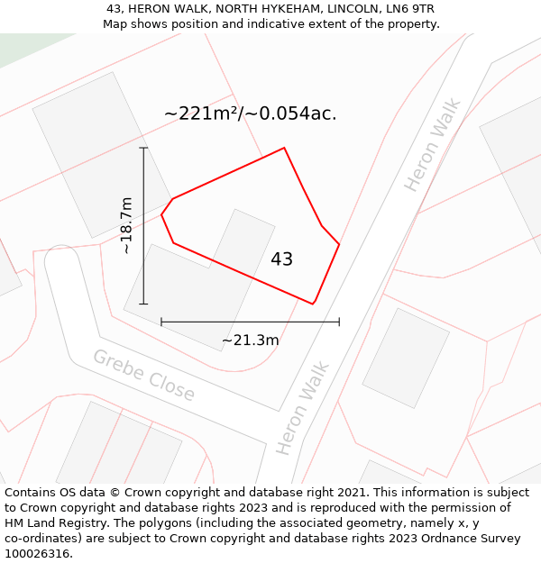 43, HERON WALK, NORTH HYKEHAM, LINCOLN, LN6 9TR: Plot and title map