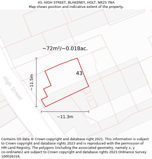 43, HIGH STREET, BLAKENEY, HOLT, NR25 7NA: Plot and title map