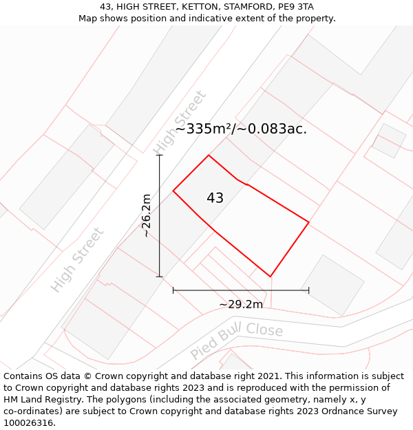 43, HIGH STREET, KETTON, STAMFORD, PE9 3TA: Plot and title map