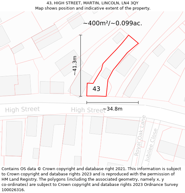 43, HIGH STREET, MARTIN, LINCOLN, LN4 3QY: Plot and title map