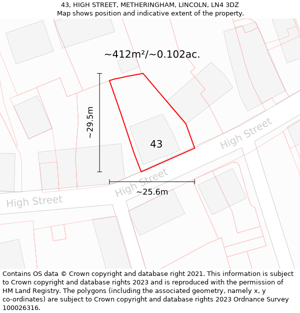 43, HIGH STREET, METHERINGHAM, LINCOLN, LN4 3DZ: Plot and title map