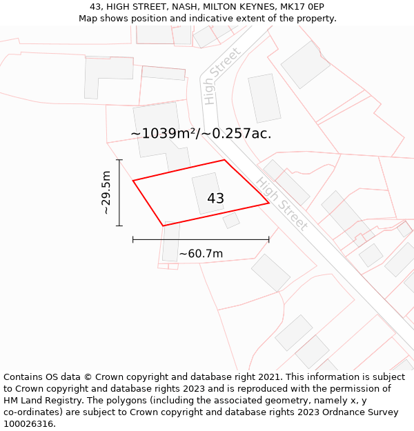 43, HIGH STREET, NASH, MILTON KEYNES, MK17 0EP: Plot and title map