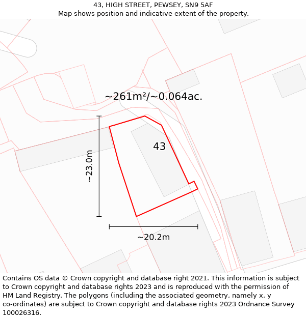 43, HIGH STREET, PEWSEY, SN9 5AF: Plot and title map