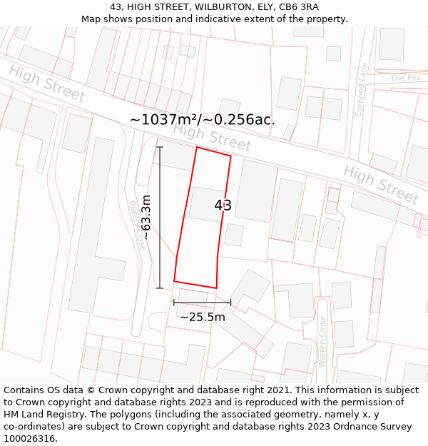 43, HIGH STREET, WILBURTON, ELY, CB6 3RA: Plot and title map