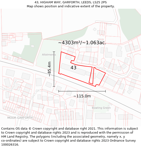 43, HIGHAM WAY, GARFORTH, LEEDS, LS25 2PS: Plot and title map