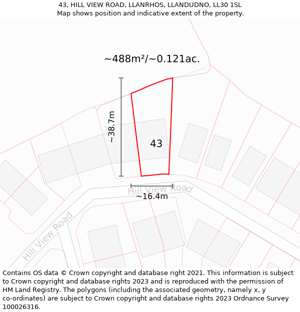 43, HILL VIEW ROAD, LLANRHOS, LLANDUDNO, LL30 1SL: Plot and title map