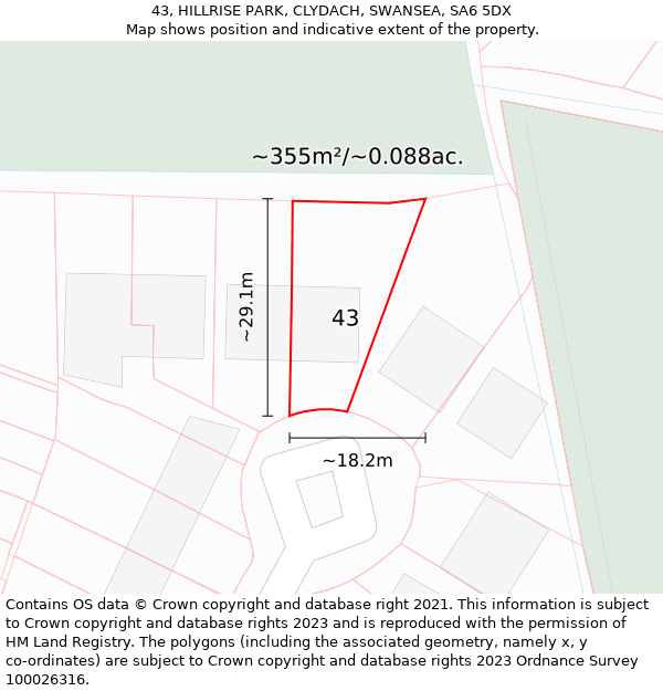 43, HILLRISE PARK, CLYDACH, SWANSEA, SA6 5DX: Plot and title map