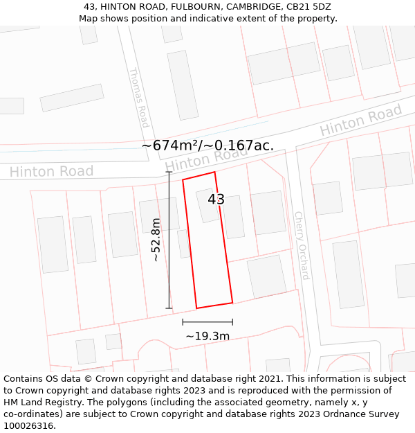 43, HINTON ROAD, FULBOURN, CAMBRIDGE, CB21 5DZ: Plot and title map