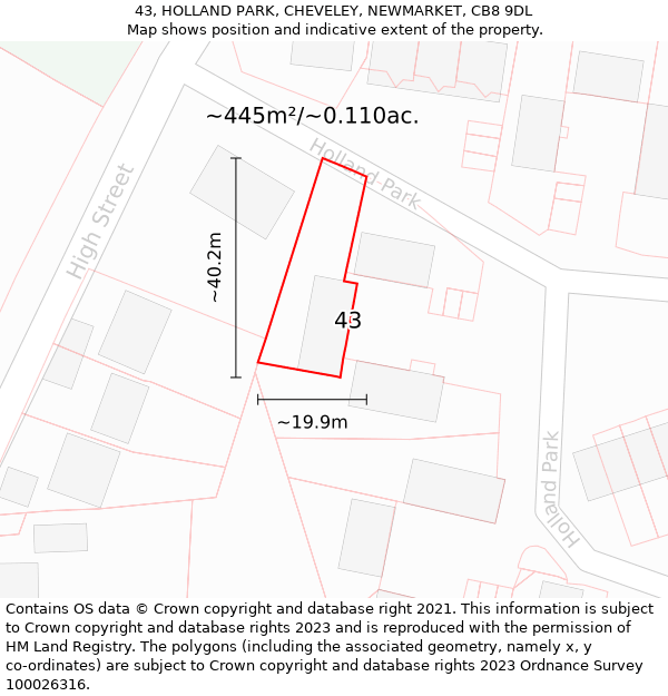 43, HOLLAND PARK, CHEVELEY, NEWMARKET, CB8 9DL: Plot and title map