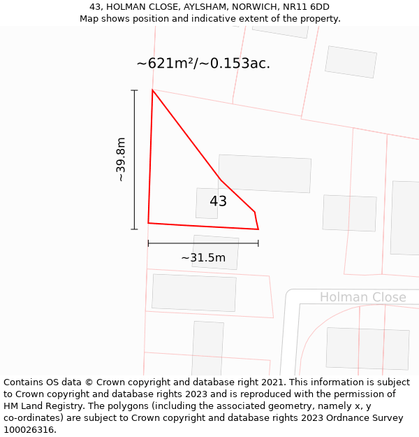 43, HOLMAN CLOSE, AYLSHAM, NORWICH, NR11 6DD: Plot and title map