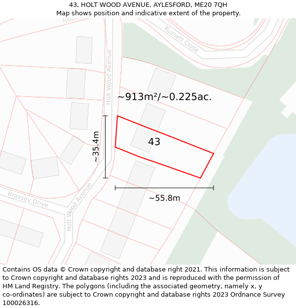 43, HOLT WOOD AVENUE, AYLESFORD, ME20 7QH: Plot and title map