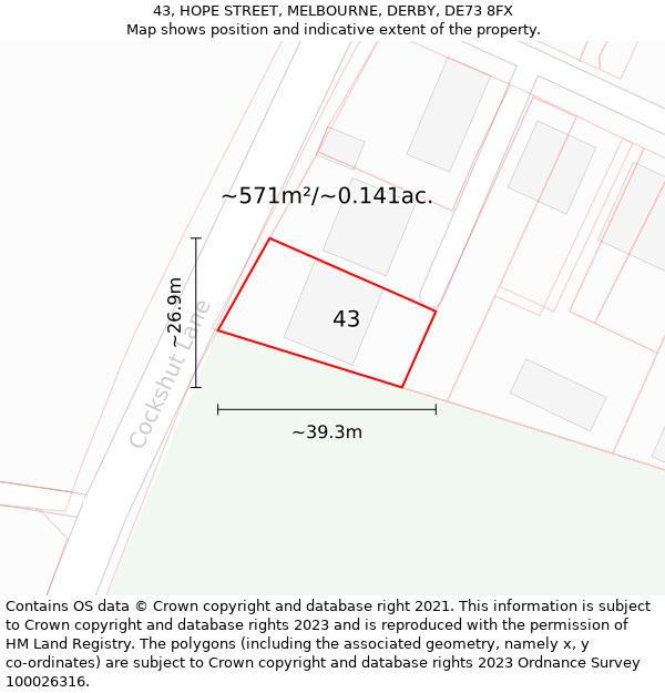 43, HOPE STREET, MELBOURNE, DERBY, DE73 8FX: Plot and title map