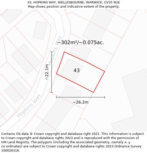 43, HOPKINS WAY, WELLESBOURNE, WARWICK, CV35 9UE: Plot and title map