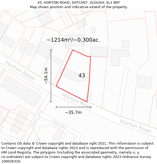 43, HORTON ROAD, DATCHET, SLOUGH, SL3 9EP: Plot and title map