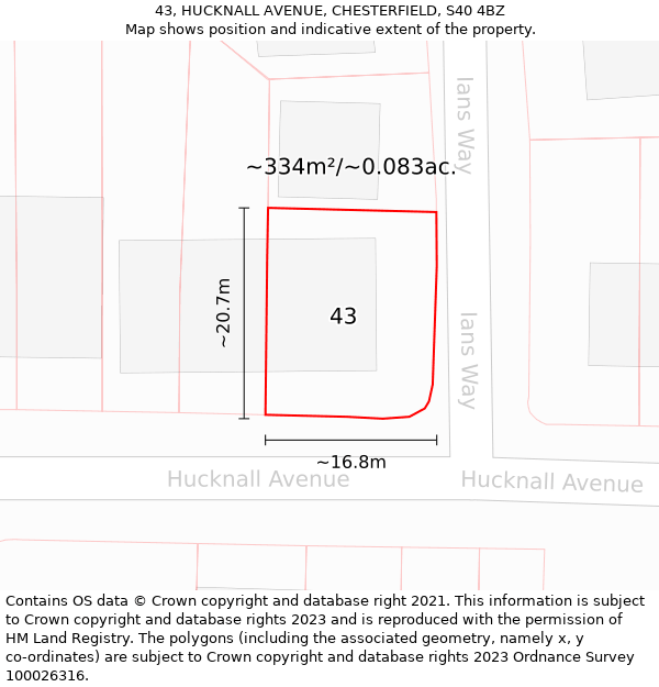 43, HUCKNALL AVENUE, CHESTERFIELD, S40 4BZ: Plot and title map