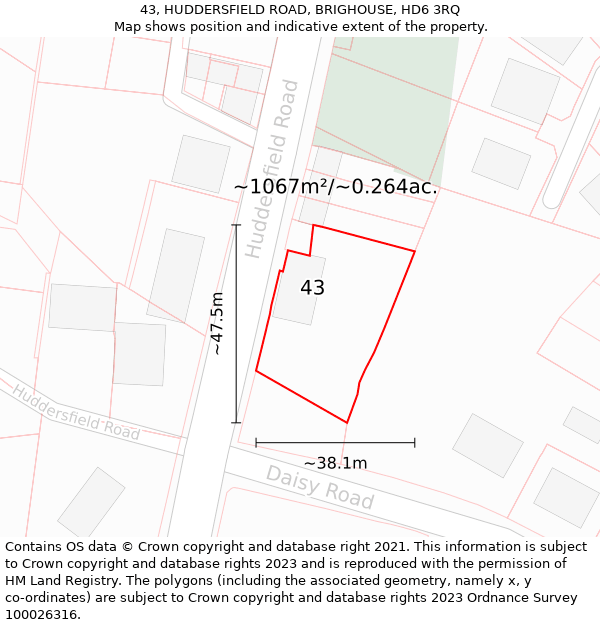 43, HUDDERSFIELD ROAD, BRIGHOUSE, HD6 3RQ: Plot and title map