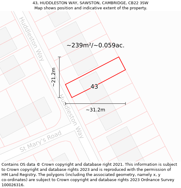 43, HUDDLESTON WAY, SAWSTON, CAMBRIDGE, CB22 3SW: Plot and title map