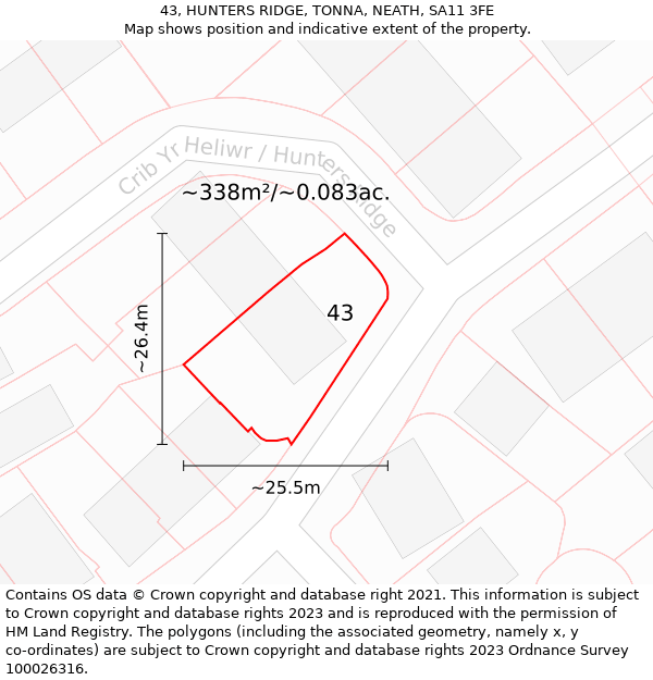 43, HUNTERS RIDGE, TONNA, NEATH, SA11 3FE: Plot and title map