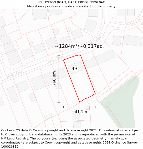 43, HYLTON ROAD, HARTLEPOOL, TS26 0AG: Plot and title map