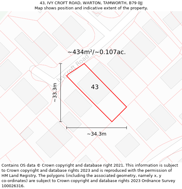 43, IVY CROFT ROAD, WARTON, TAMWORTH, B79 0JJ: Plot and title map