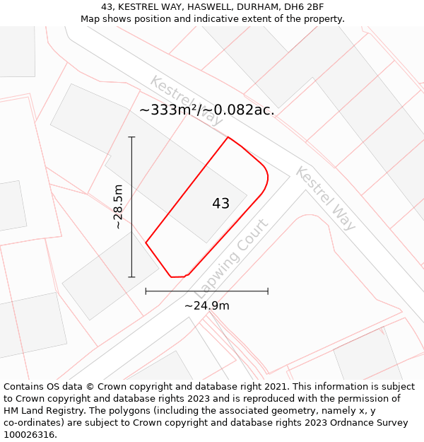 43, KESTREL WAY, HASWELL, DURHAM, DH6 2BF: Plot and title map